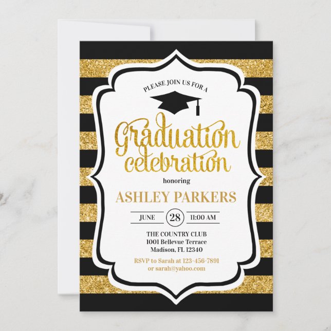 Graduation - Black Gold Stripes Invitation (Front)