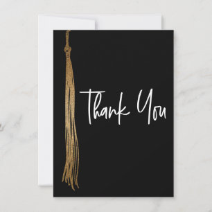 Graduation Black Gold Tassel Modern Handwritten Thank You Card