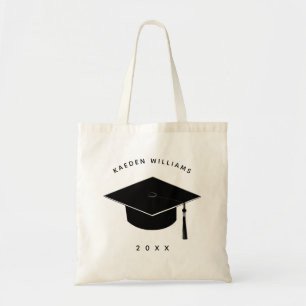 Graduation Black Grad Cap Monogrammed Name Year Tote Bag