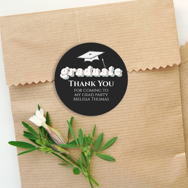 Graduation Black Graduate Retro Typography Simple Classic Round Sticker (Creator Uploaded)