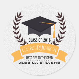 Graduation Black Hat And Wreath Classic Round Sticker