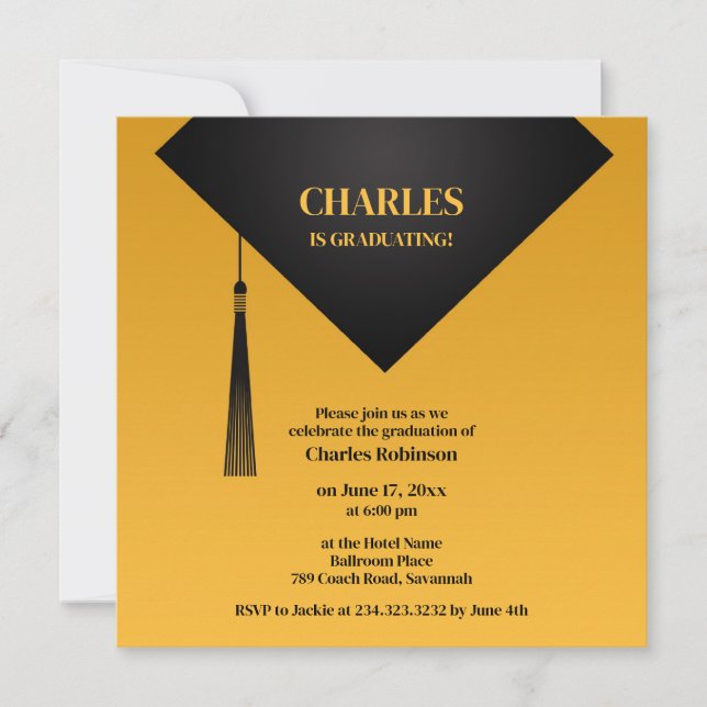 Graduation Black Hat Invitation (Front)