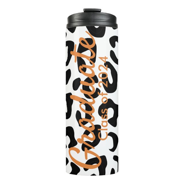 Graduation Black Leopard Typography Thermal Tumbler (Front)