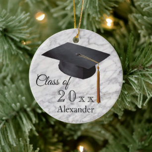 Graduation Black Marble Personalised Ceramic Tree Decoration
