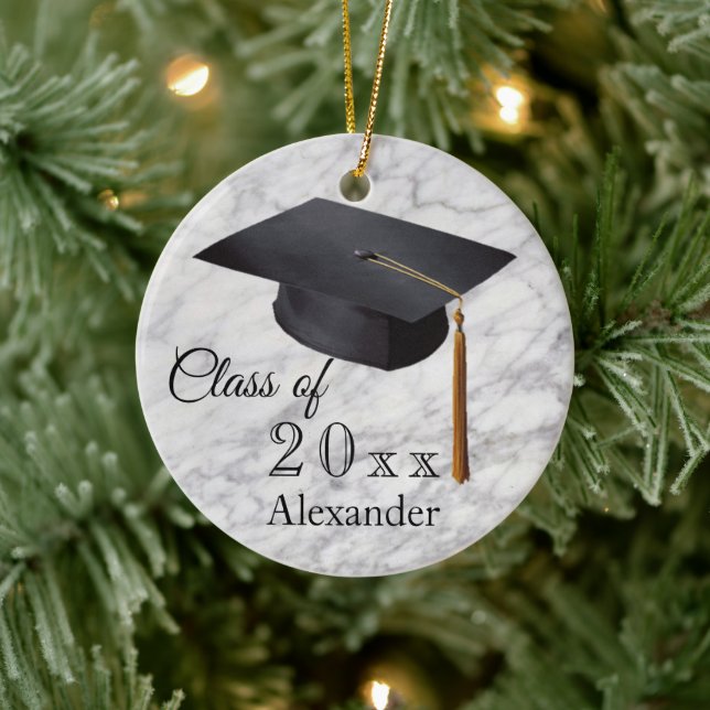 Graduation Black Marble Personalised Ceramic Tree Decoration (Tree)