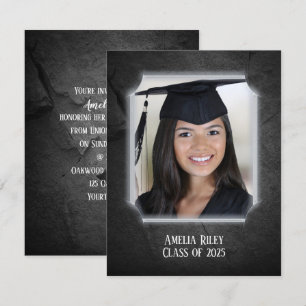 Graduation Black Rock with Photo Frame Invitation