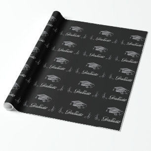 Graduation Black & Silver 3D Look, Cap & Diploma Wrapping Paper