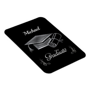 Graduation Black & Silver, Cap & Diploma Magnet
