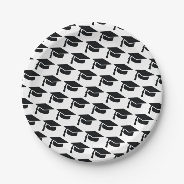 Graduation Black Tassel Cap Paper Plate (Front)