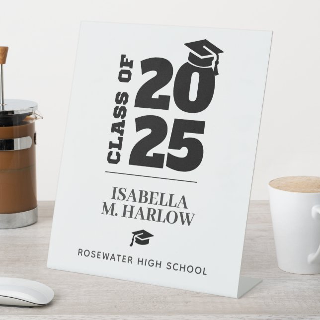 Graduation Black Tassel Cap Pedestal Sign (In SItu)