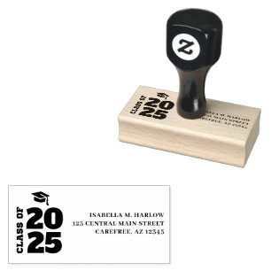 Graduation Black Tassel Cap Return Address Rubber Stamp