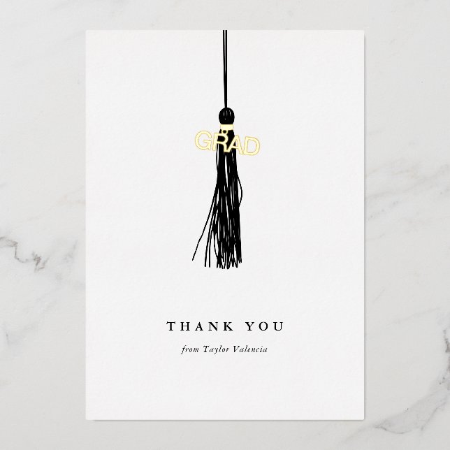 Graduation Black Tassel Thank You Gold Foil Holiday Card (Front)