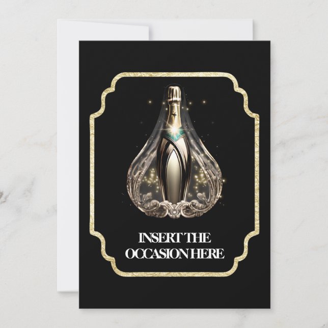 Graduation Black tie birthday sparkling wine chic Invitation (Front)