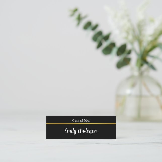 Graduation Black White and Gold Graduate Name Card (Standing Front)
