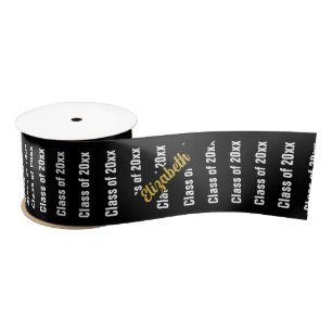 Graduation Black White and Gold Graduate's Name Satin Ribbon
