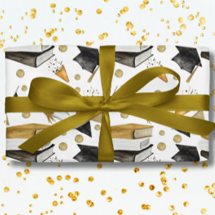 Graduation Black White and Gold Wrapping Paper