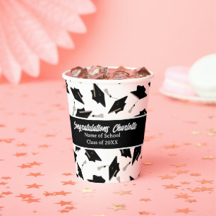Graduation Black White Caps Party Supplies Paper Cups