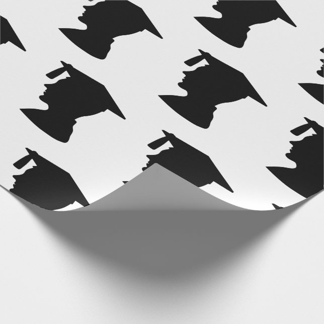 Graduation Black White Male Silhouette Wrapping Paper (Corner)