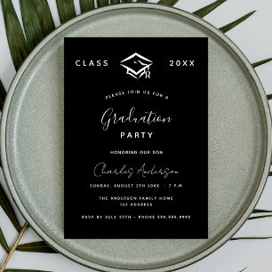 Graduation black white simple 2025 luxury invitation