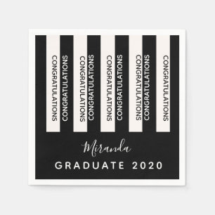 Graduation black white stripes congrats napkin