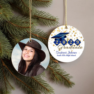 Graduation Blue and Gold 20xx Photo Ceramic Tree Decoration