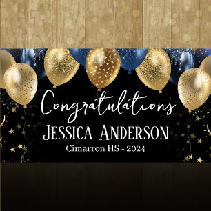 Graduation Blue and Gold Balloons Banner