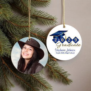 Graduation Blue and Gold Classic 20XX Photo Ceramic Tree Decoration