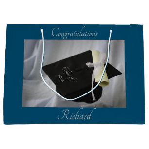 Graduation Blue Cap & Diploma Personalised Large Gift Bag