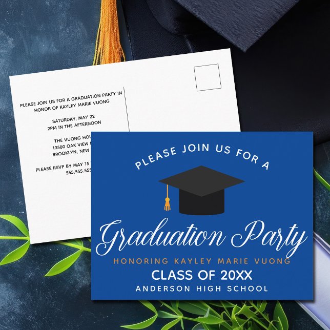 Graduation Blue Class of 2021 Custom School Party Postcard (Creator Uploaded)