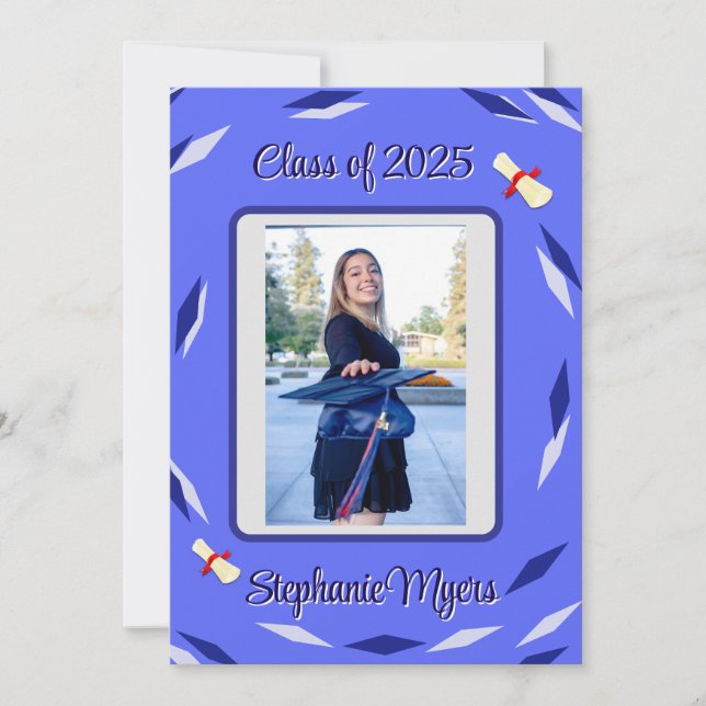 Graduation, Blue Flat Announcement Card (Front)
