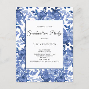 Graduation Blue Floral Party Invitation Postcard