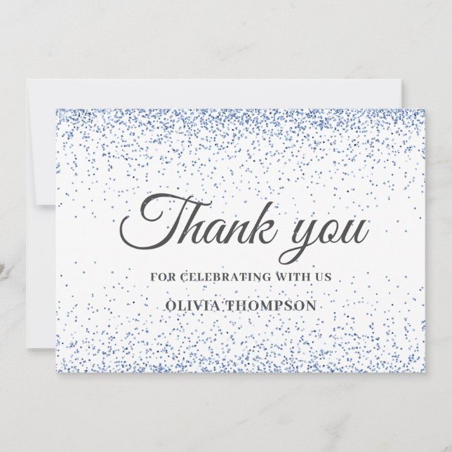 Graduation Blue Glitter Thank You Card (Front)