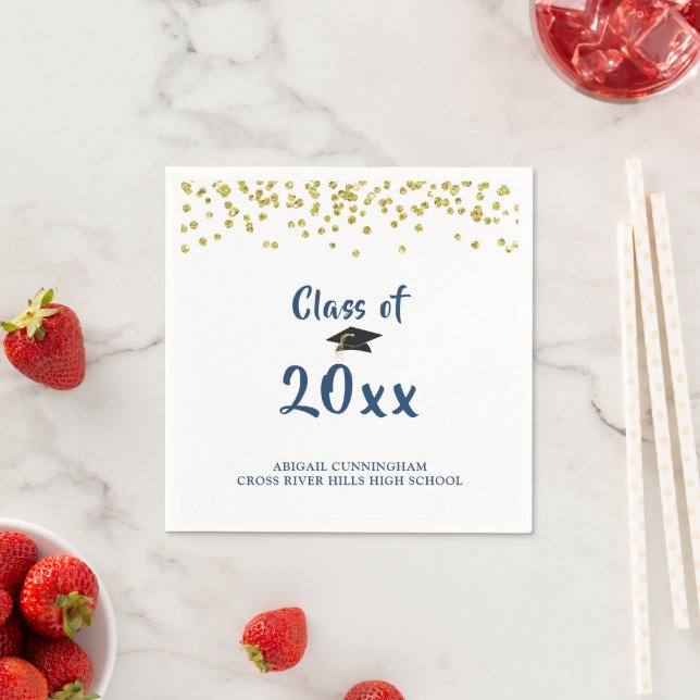 Graduation Blue Gold Class Year Brush Script Napkin (Insitu)