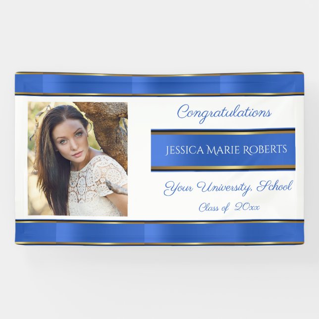 Graduation, Blue Gold, Custom Photo, Banner (Horizontal)