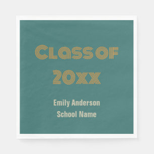 Graduation Blue-Green Orange Grad and School Name Napkin