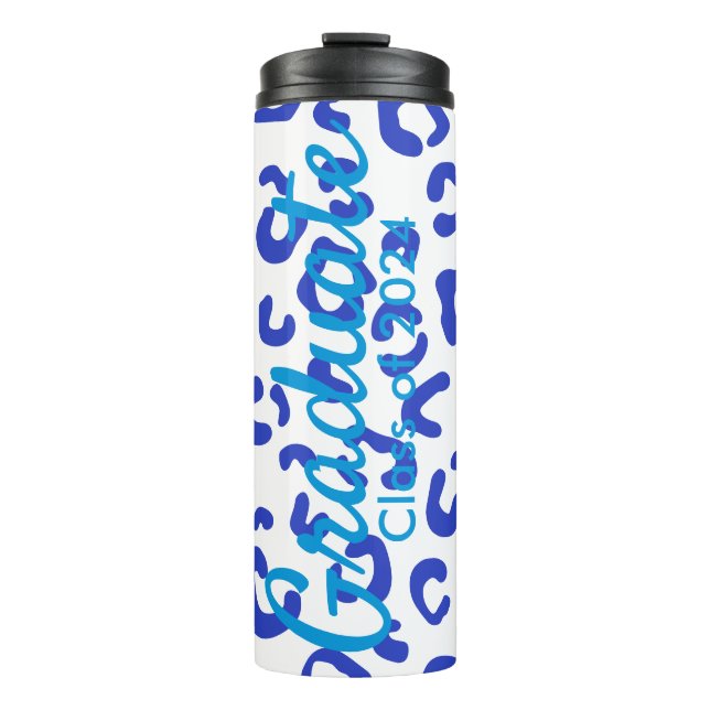 Graduation Blue Leopard Typography Thermal Tumbler (Front)