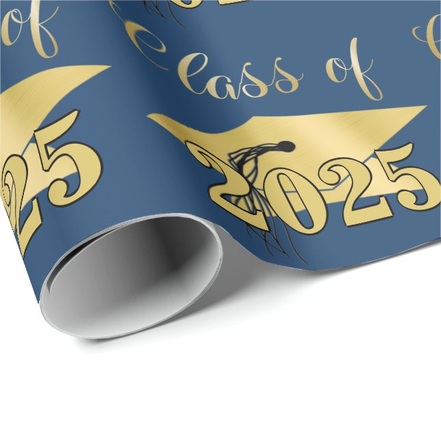 Graduation Blue Metallic Gold Class Year Wrapping Paper (Roll Corner)