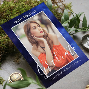 Graduation Blue Nebula Space Stylish Modern Photo