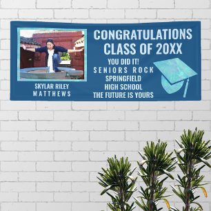 Graduation Blue Opal 1 Photo Congratulations Banner