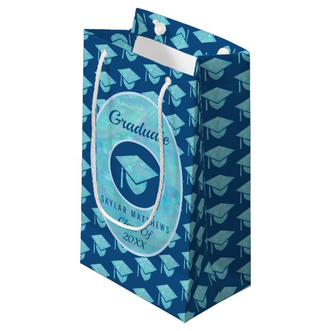 Graduation Blue Opal Trendy Pattern Graduate Small Gift Bag (Front Angled)