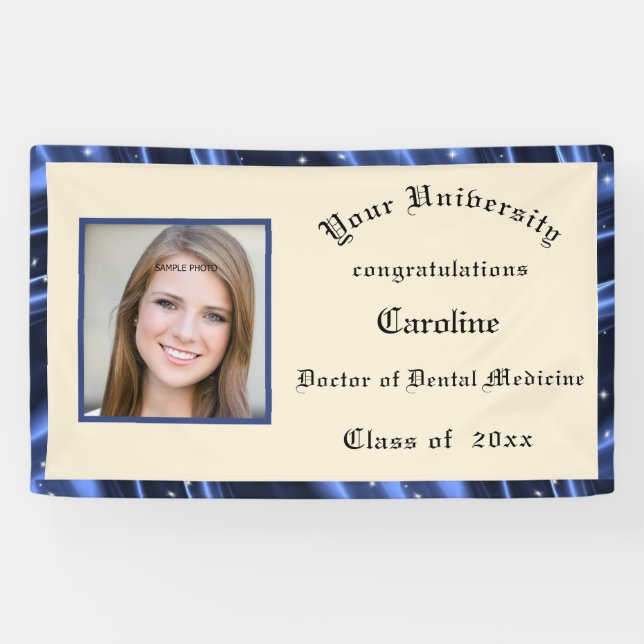 Graduation Blue Satin Border Add a Photo Banner (Horizontal)