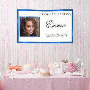 Graduation Blue Satin Custom Photo Banner