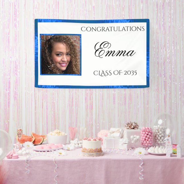 Graduation Blue Satin Custom Photo Banner (Party)
