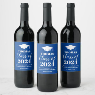 Graduation blue wine label