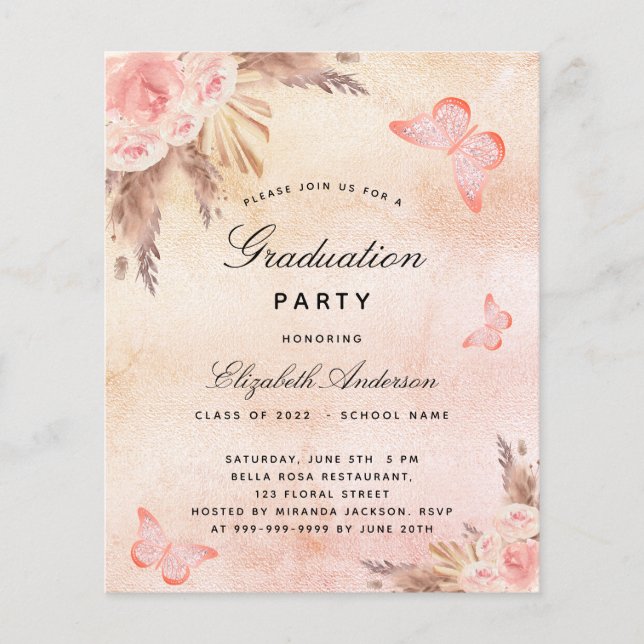 Graduation blush butterfly pampas grass budget flyer (Front)