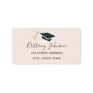 Graduation Blush Gold Foil Tassel Cap Address Label