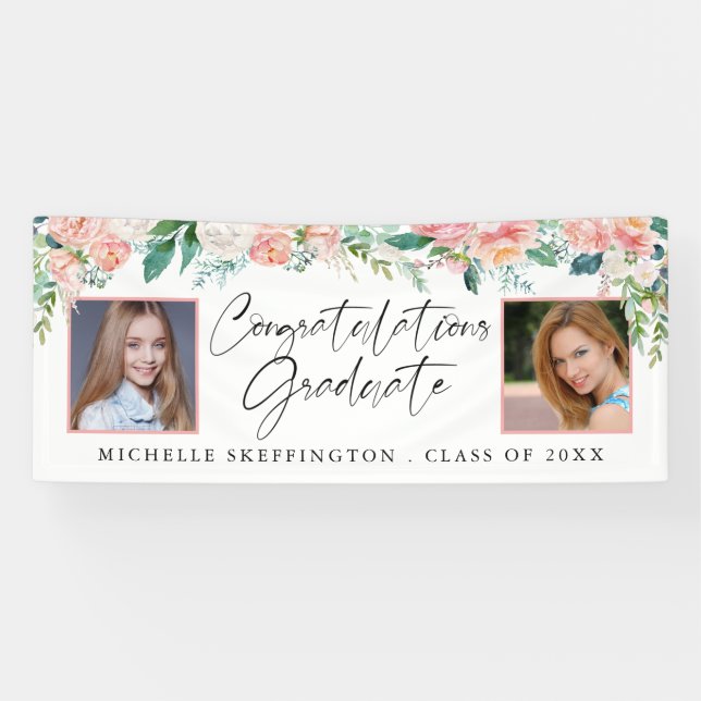 Graduation Blush Pink Floral Handwritten Script Banner (Horizontal)