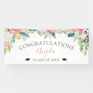 Graduation Blush Pink Floral Script Personalised Banner