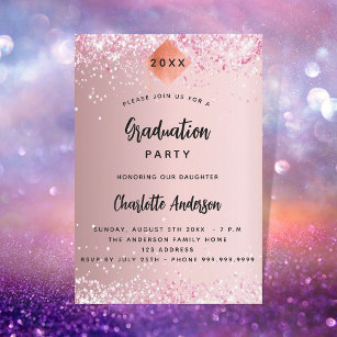 Graduation blush pink glitter girl invitation