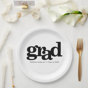 Graduation bold modern typography black and white paper plate